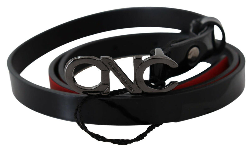 Ceinture Costume National en cuir noir, coupe skinny, avec boucle logo