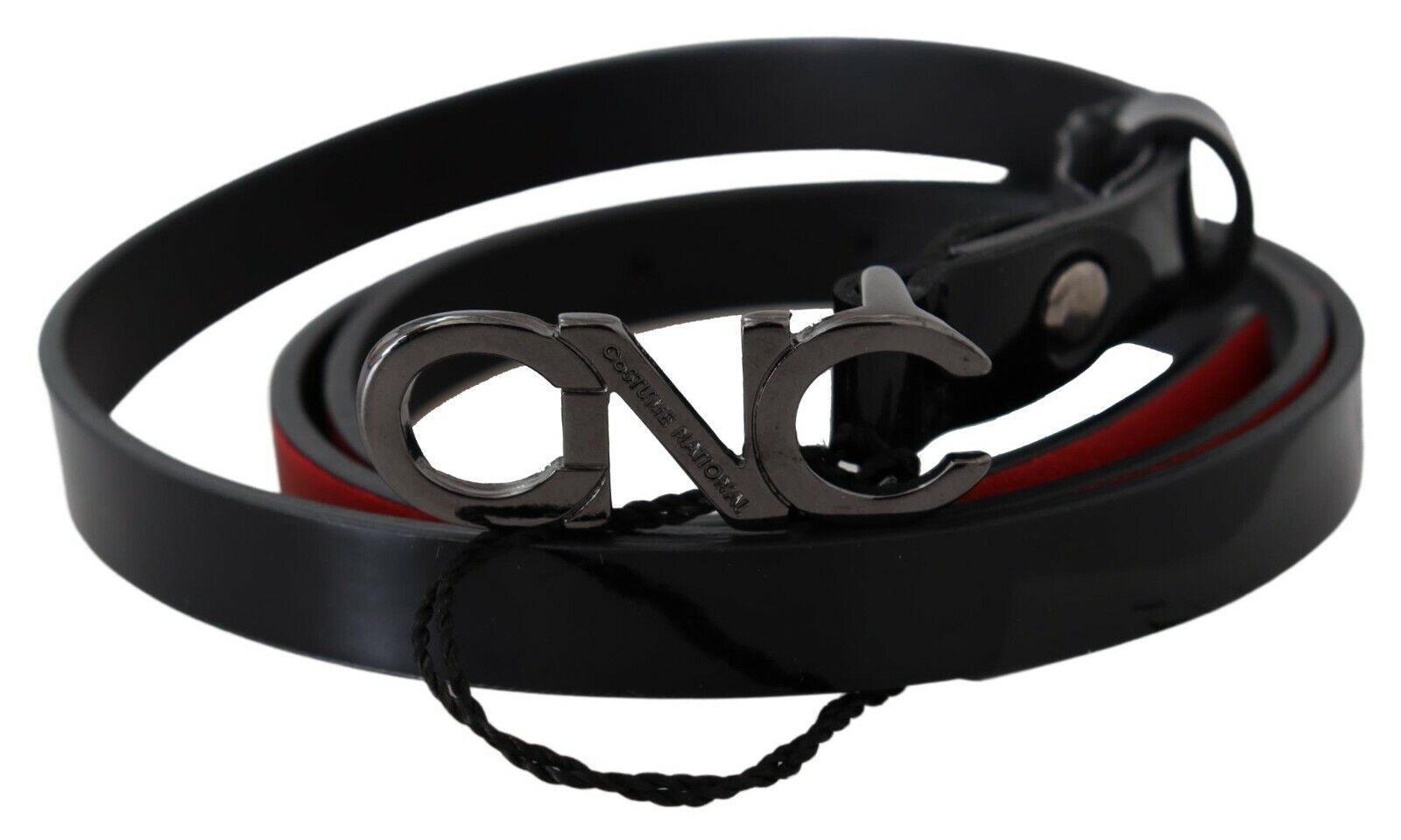 Ceinture Costume National en cuir noir, coupe skinny, avec boucle logo
