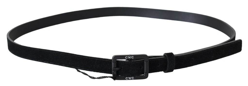 Costume National Black Leather Velvet Square Buckle Waist