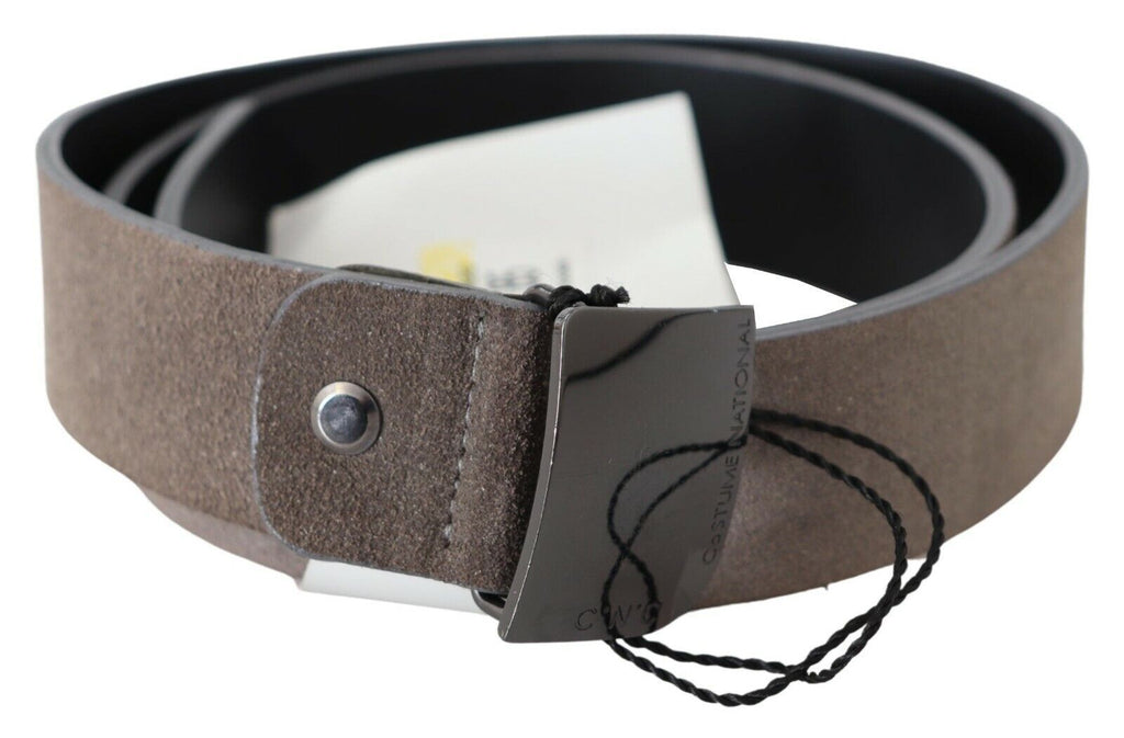 Ceinture Costume National en cuir marron avec boucle logo carrée