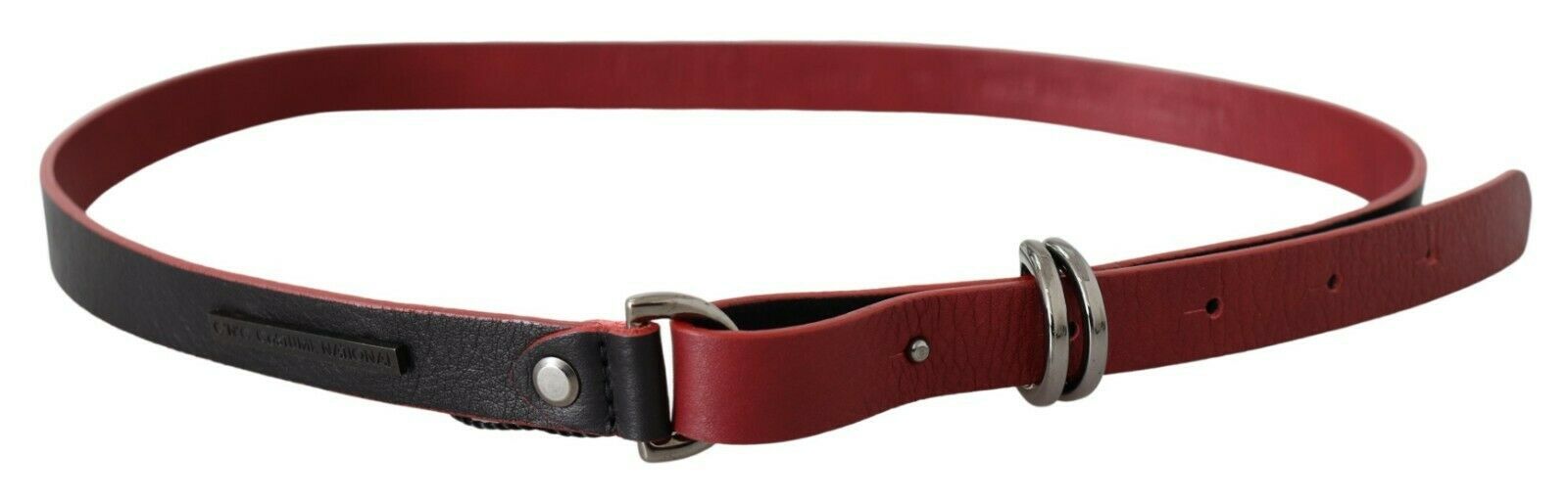 Ceinture étroite en cuir noir et rouge avec logo Costume National