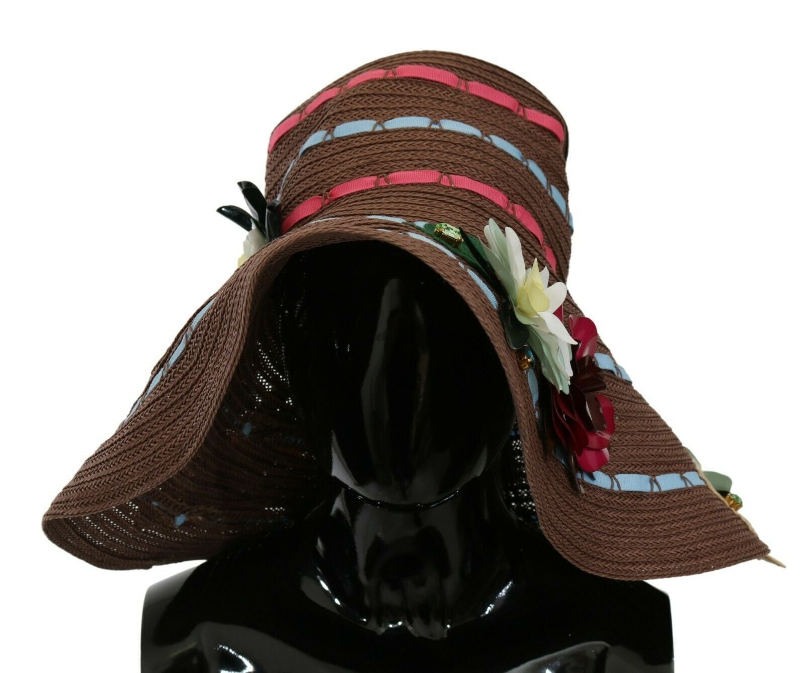 Chapeau en paille tricotée marron à fleurs Dolce & Gabbana