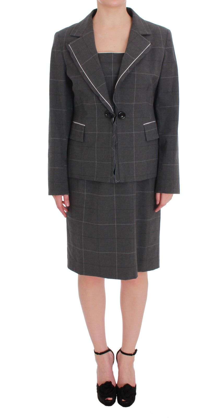 BENCIVENGA Ensemble Costume Robe Blazer en Coton à Carreaux Gris