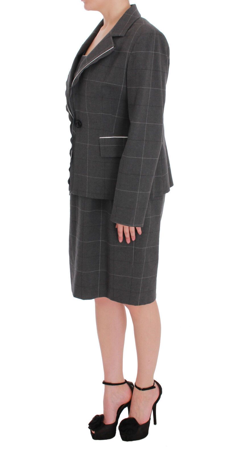 BENCIVENGA Ensemble Costume Robe Blazer en Coton à Carreaux Gris