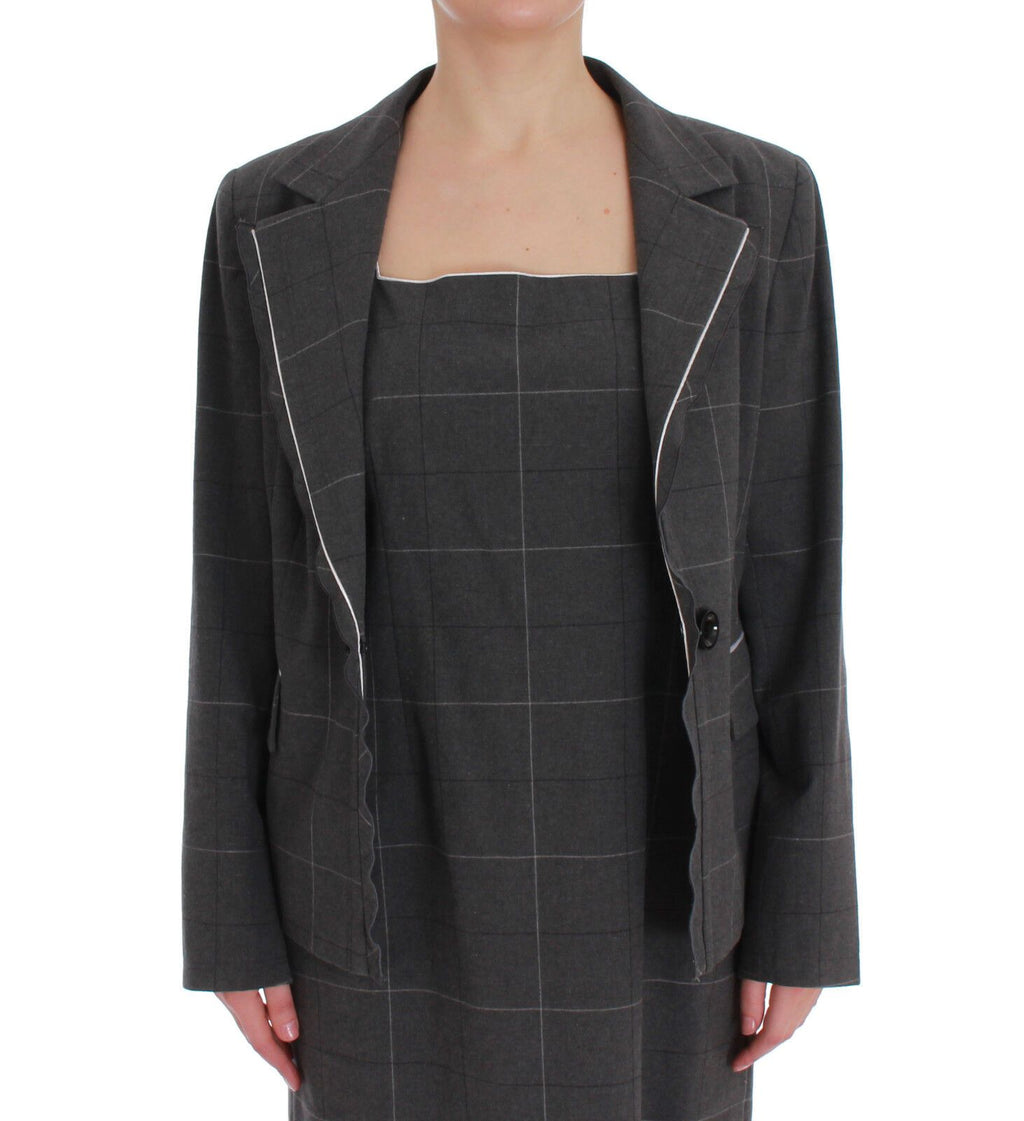 BENCIVENGA Ensemble Costume Robe Blazer en Coton à Carreaux Gris