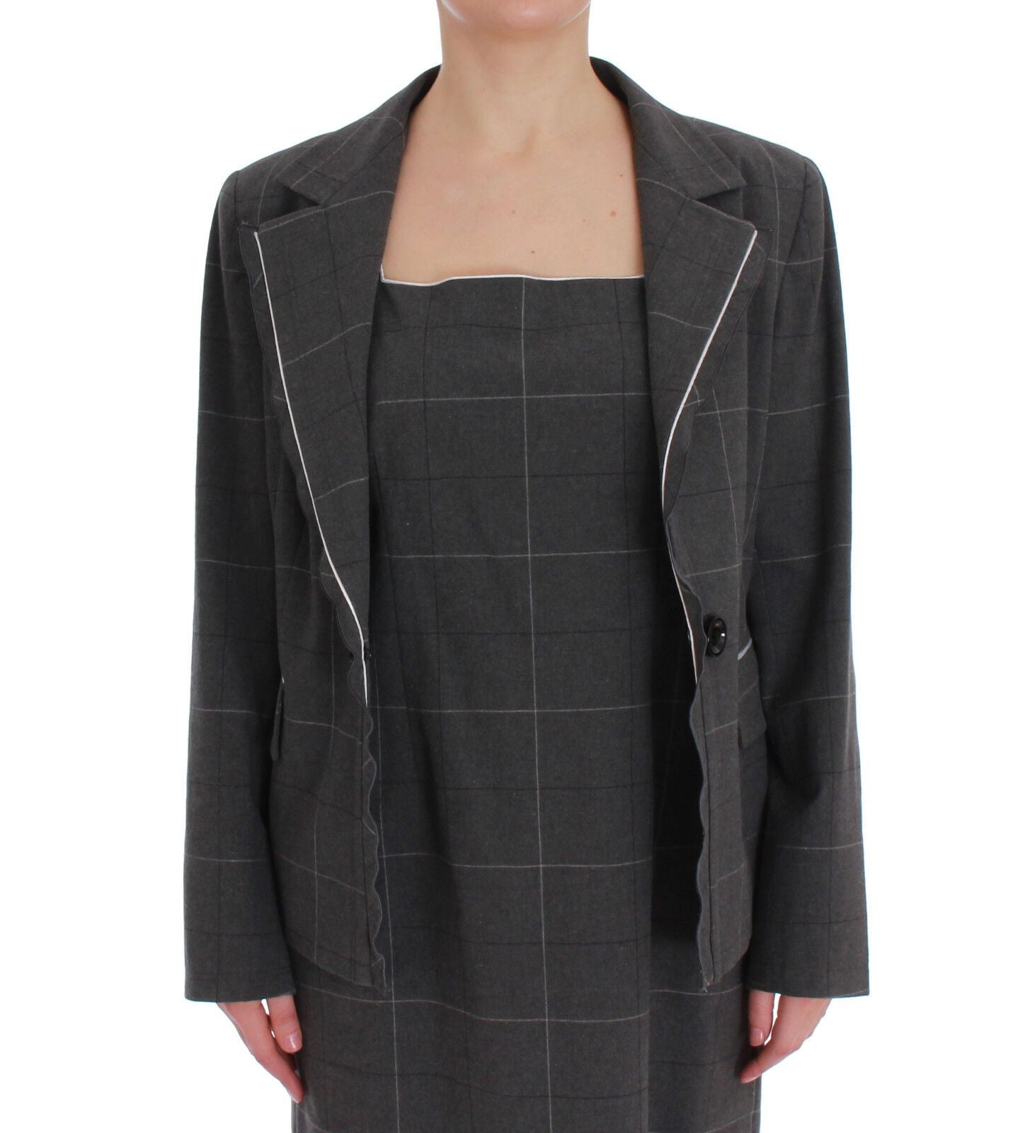 BENCIVENGA Ensemble Costume Robe Blazer en Coton à Carreaux Gris