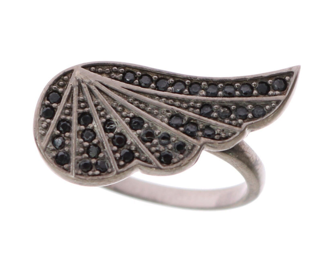 Nialaya Silber Damenring mit schwarzen Zirkonia-Steinen, Rhodium 925