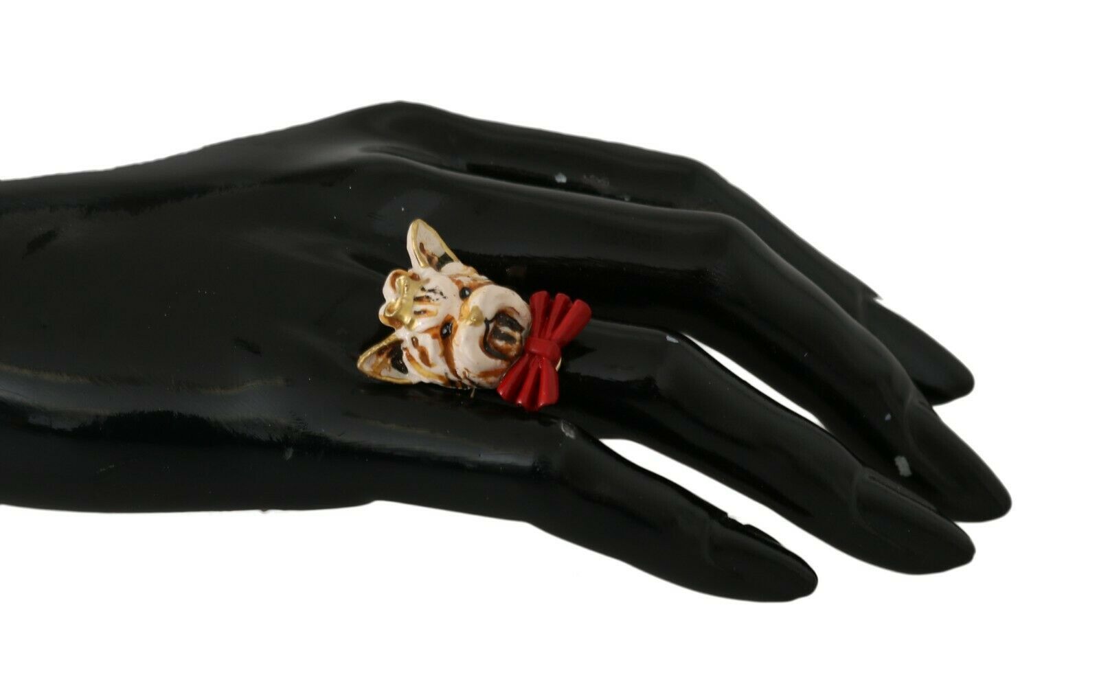 Dolce &amp; Gabbana Gold Messing Harz Beige Hund Haustier Marke Accessoire Ring