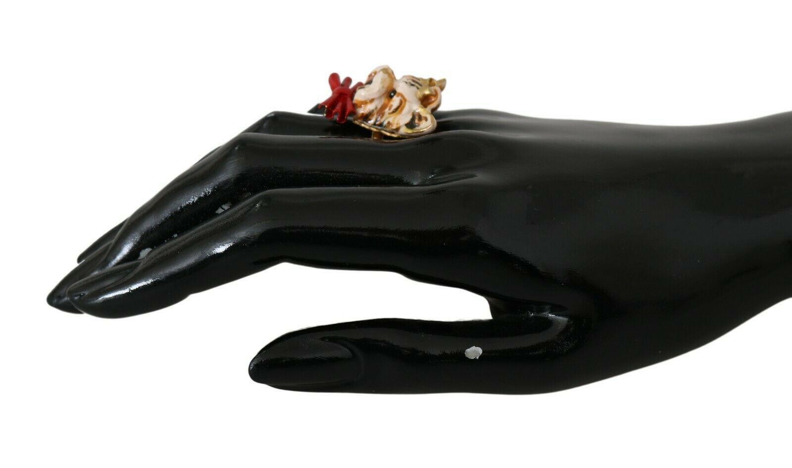 Dolce &amp; Gabbana Gold Messing Harz Beige Hund Haustier Marke Accessoire Ring