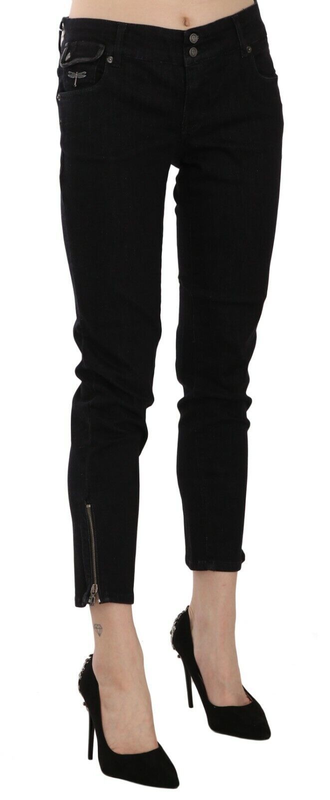Pantalon en jean décontracté John Galliano noir taille mi-haute coupe courte ourlet brut