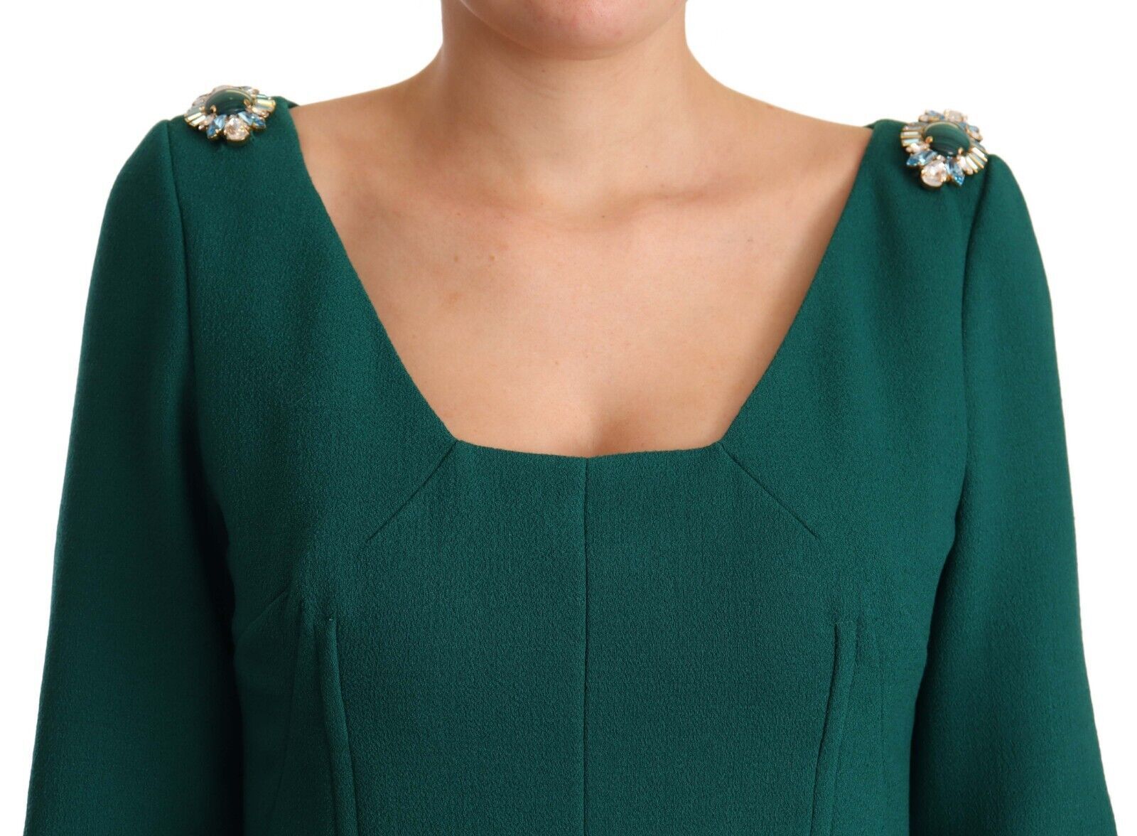 Robe midi Dolce & Gabbana en crêpe stretch vert ornée de cristaux