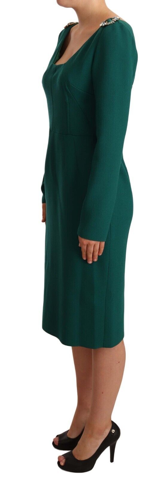 Robe midi Dolce & Gabbana en crêpe stretch vert ornée de cristaux