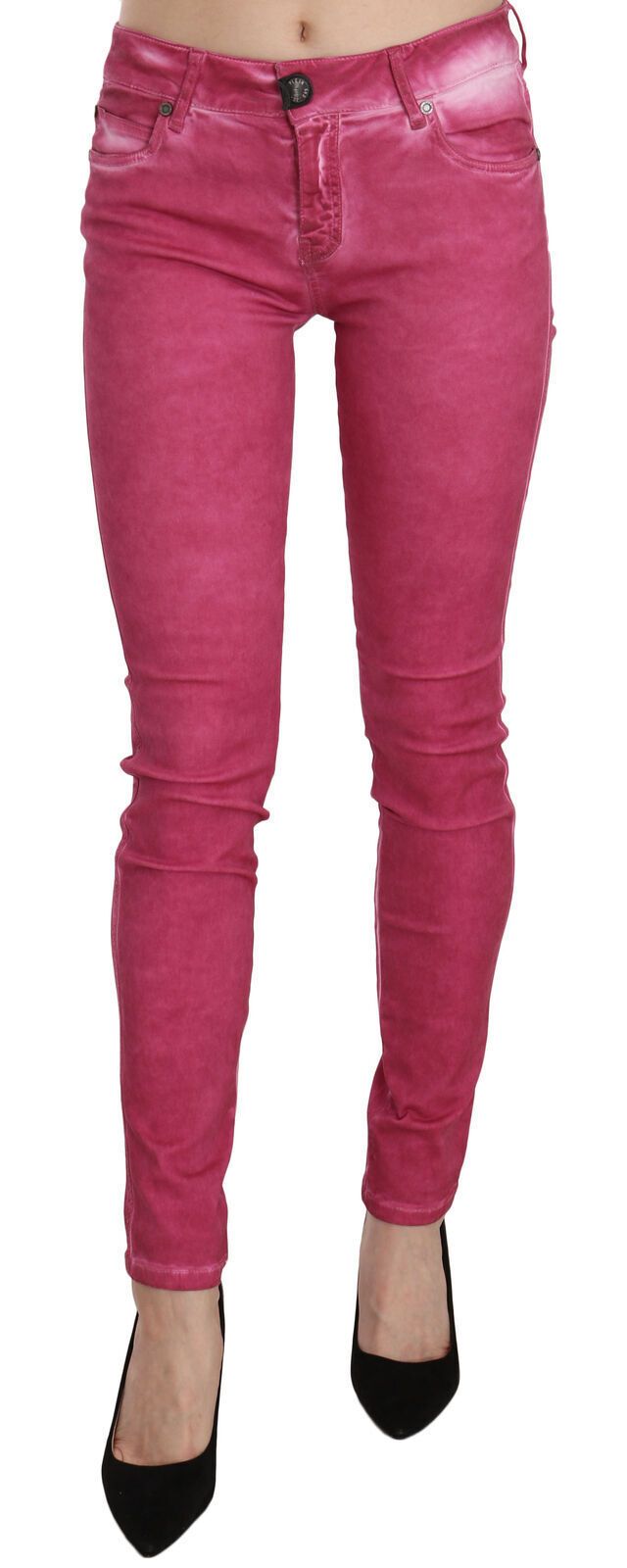 Pantalon coupe skinny taille mi-haute en velours rose PLEIN SUD