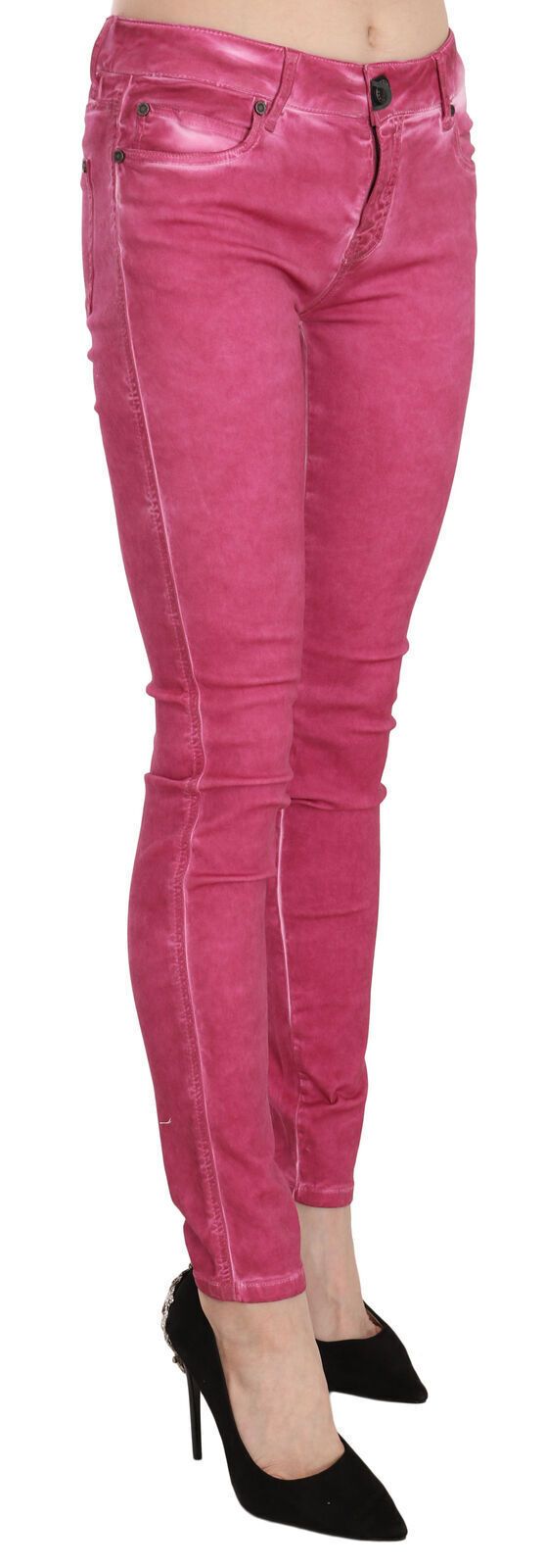 Pantalon coupe skinny taille mi-haute en velours rose PLEIN SUD