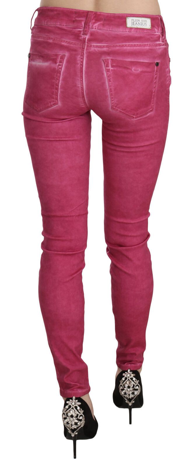 Pantalon coupe skinny taille mi-haute en velours rose PLEIN SUD