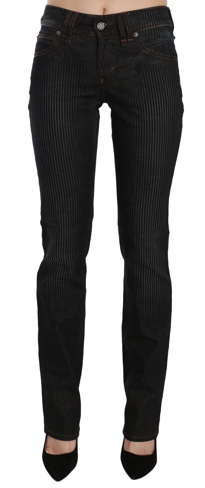 John Galliano – Schwarze, schmal geschnittene Cord-Jeanshose mit mittlerer Taille
