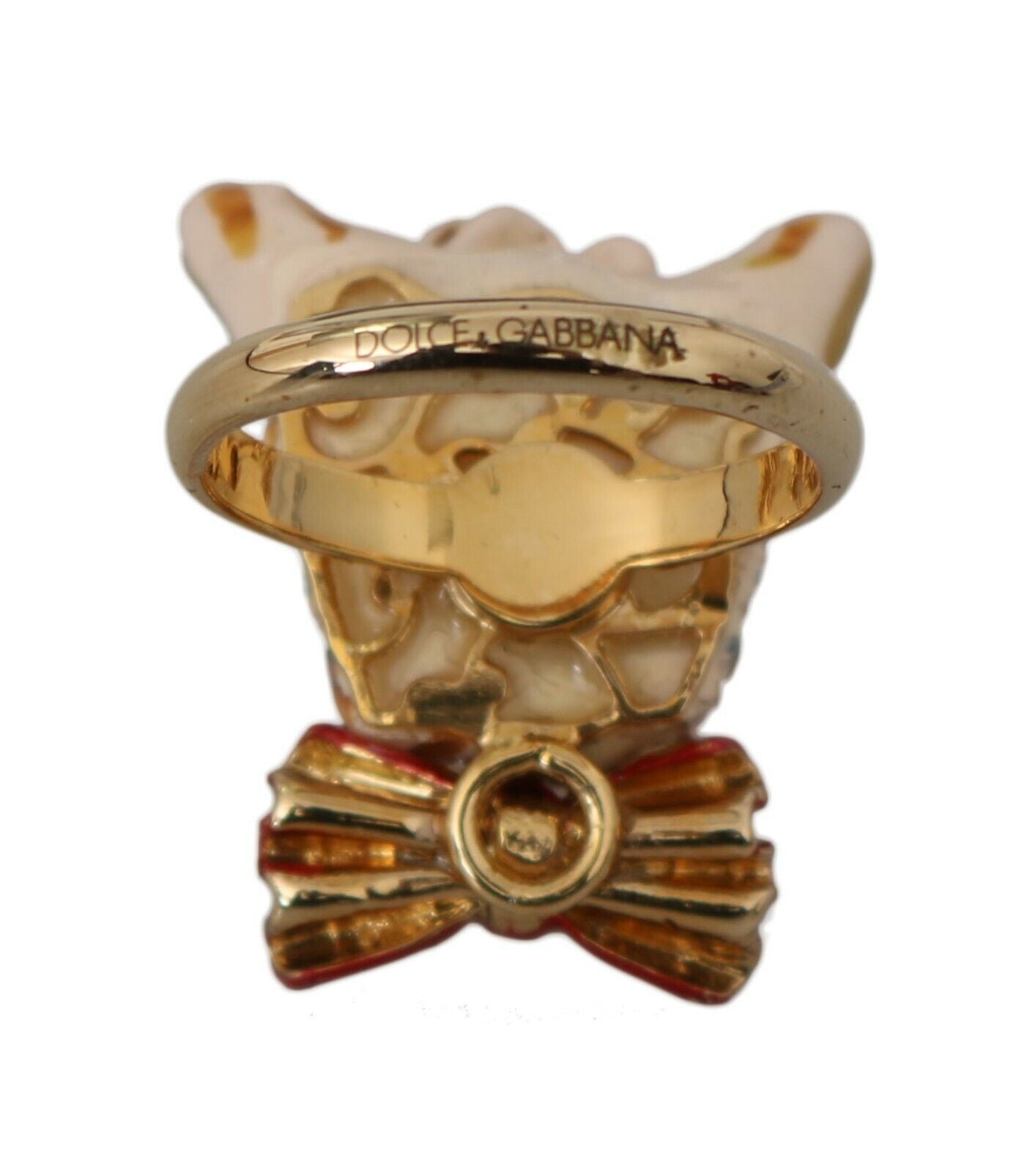 Dolce &amp; Gabbana Beige Hunde-Markenaccessoire aus goldfarbenem Messing und Harz