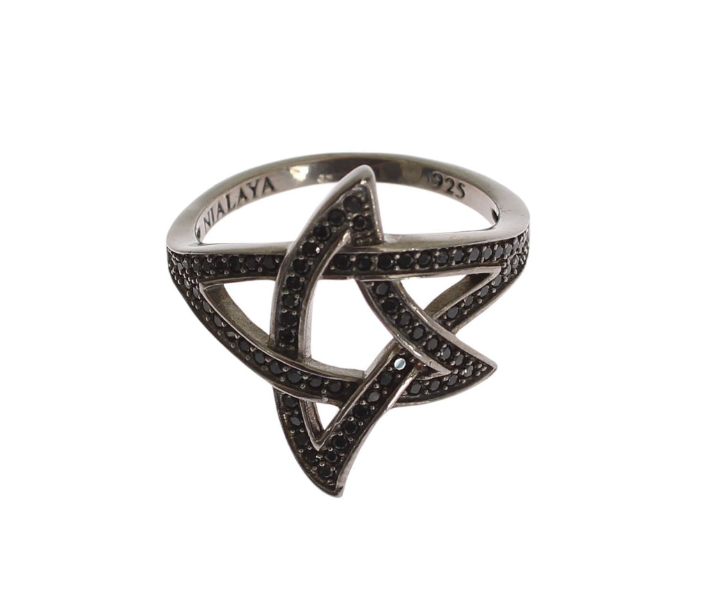 Nialaya Damenring aus rhodiniertem 925er Silber mit schwarzen Zirkoniasteinen