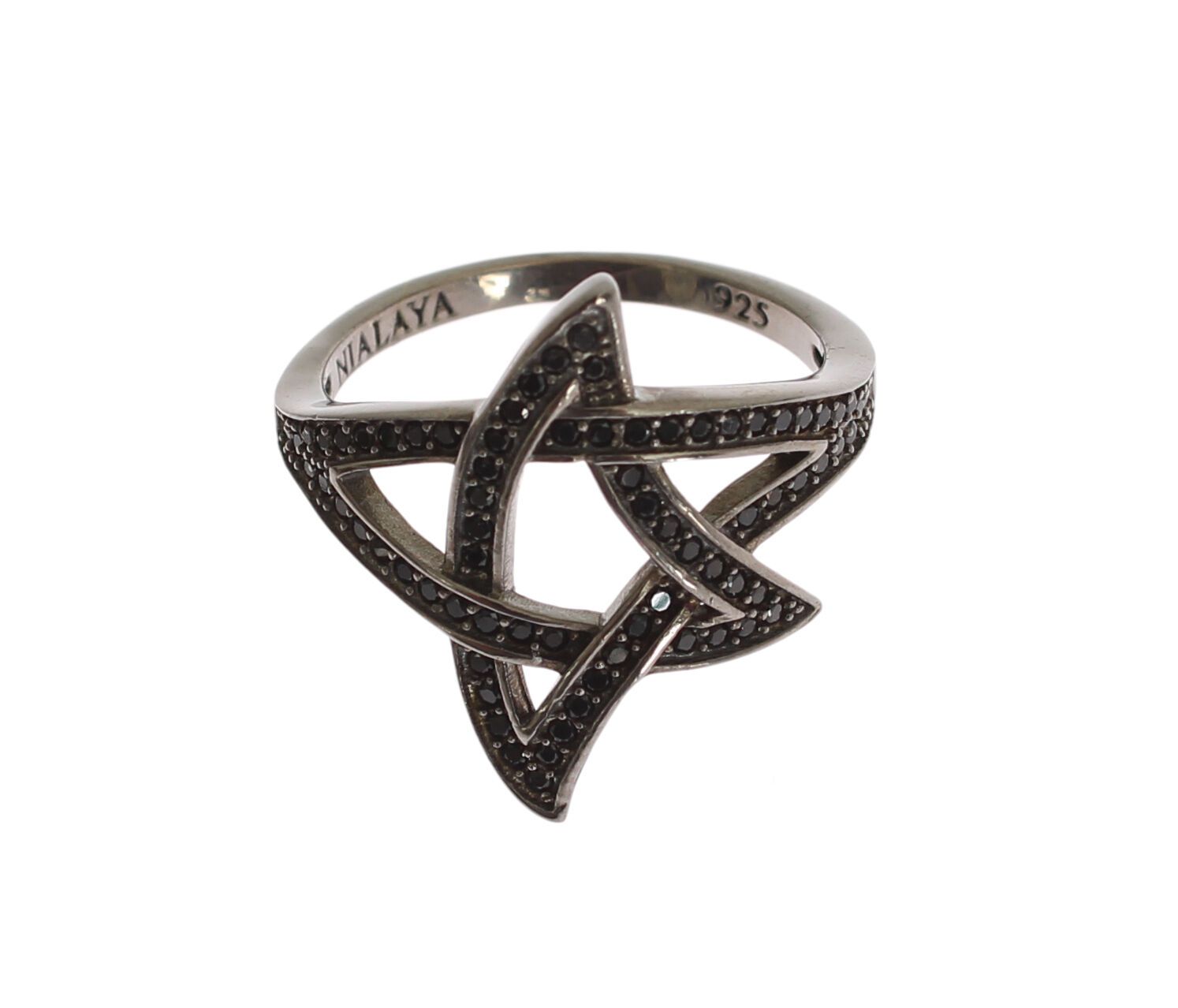 Nialaya Damenring aus rhodiniertem 925er Silber mit schwarzen Zirkoniasteinen