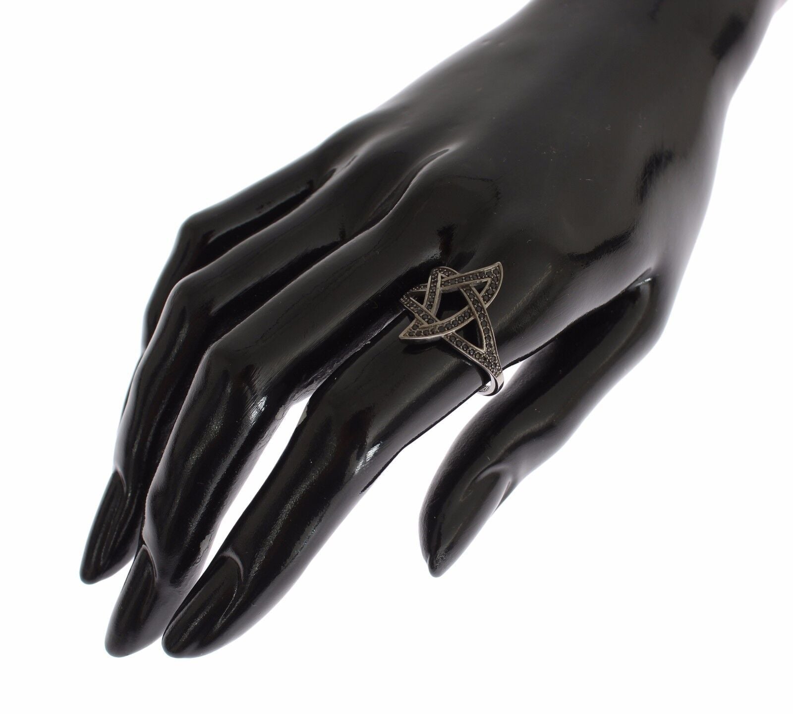 Nialaya Damenring aus rhodiniertem 925er Silber mit schwarzen Zirkoniasteinen