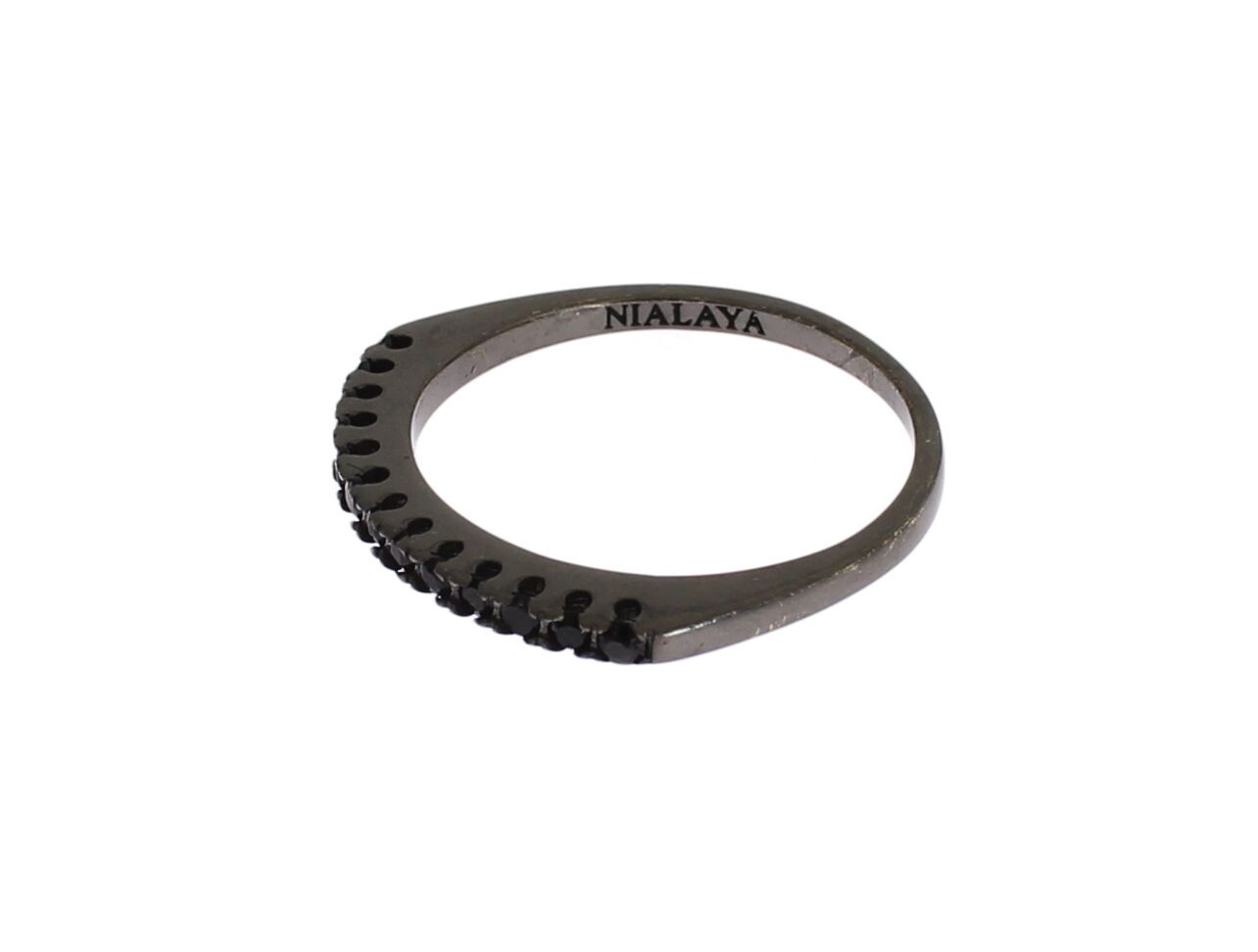 Nialaya Damenring aus rhodiniertem 925er Silber mit schwarzen Zirkoniasteinen