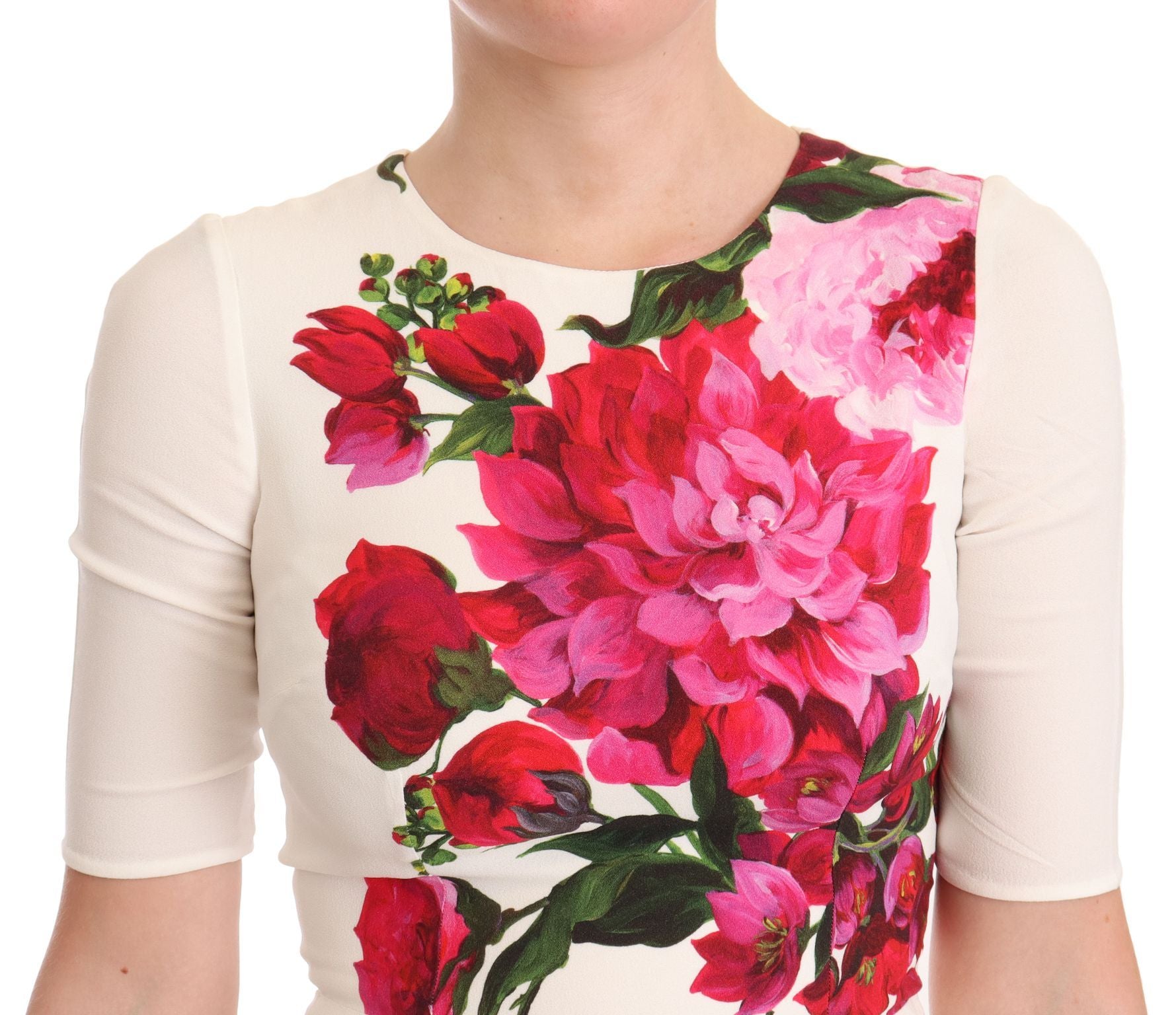 Robe midi Dolce & Gabbana en crêpe blanc imprimé floral avec fente