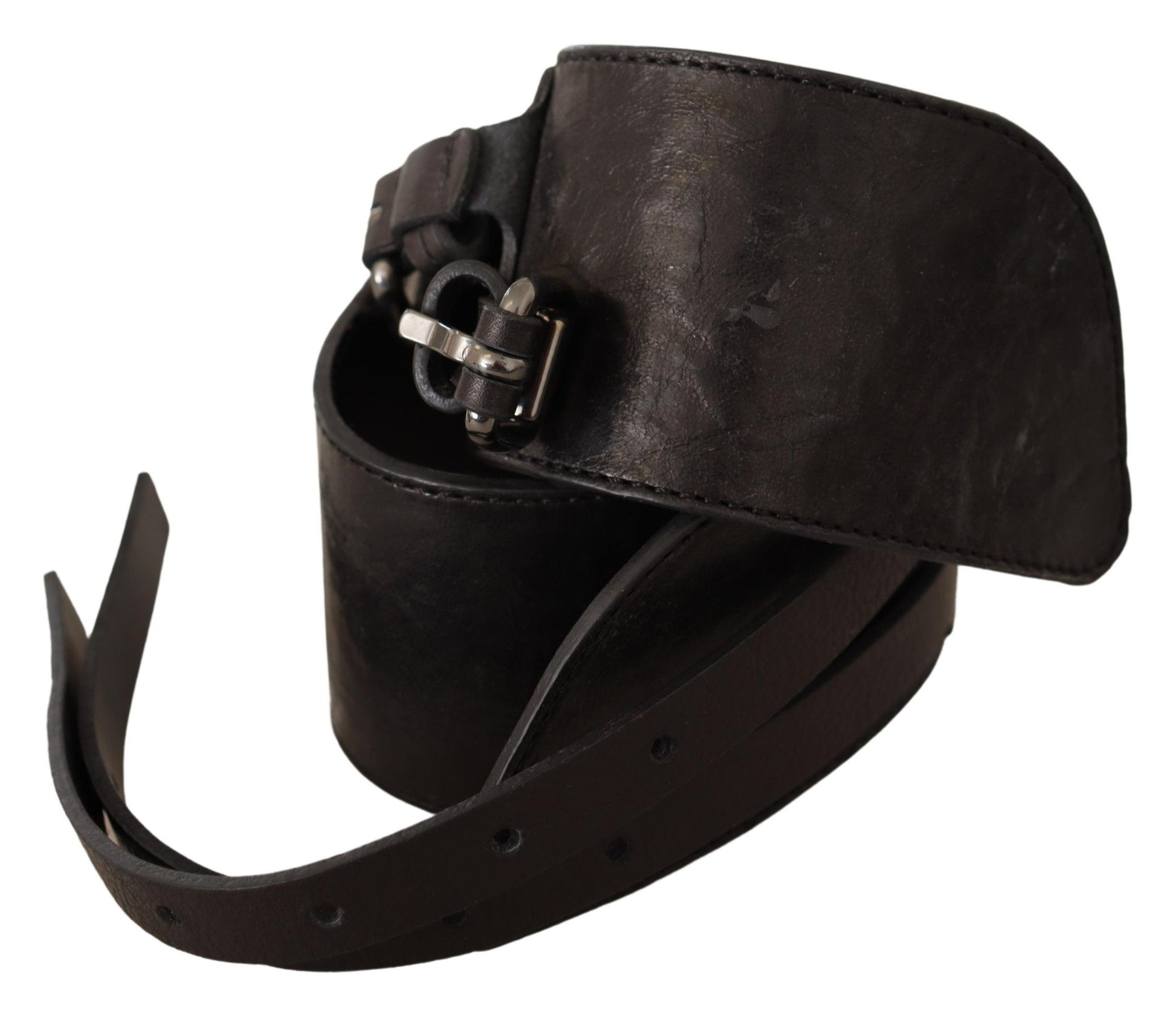 Ceinture Costume National en cuir marron foncé à double boucle