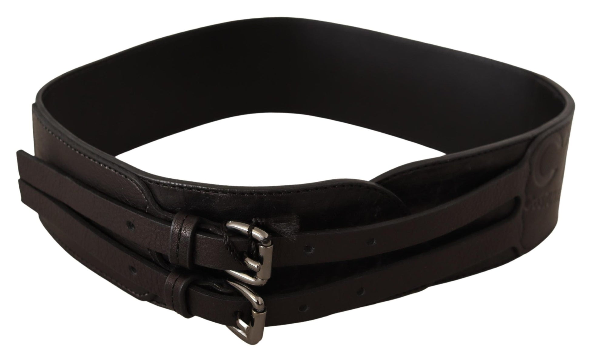 Ceinture Costume National en cuir marron foncé à double boucle