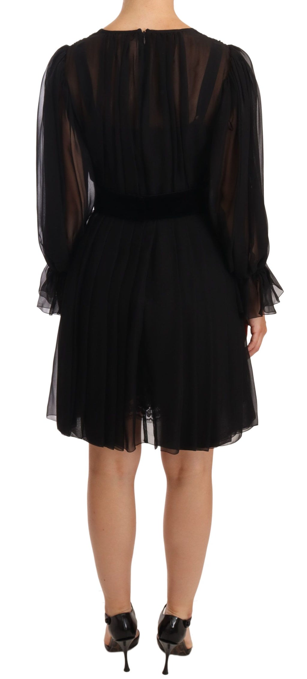 Robe courte plissée en maille noire de soie stretch Dolce & Gabbana