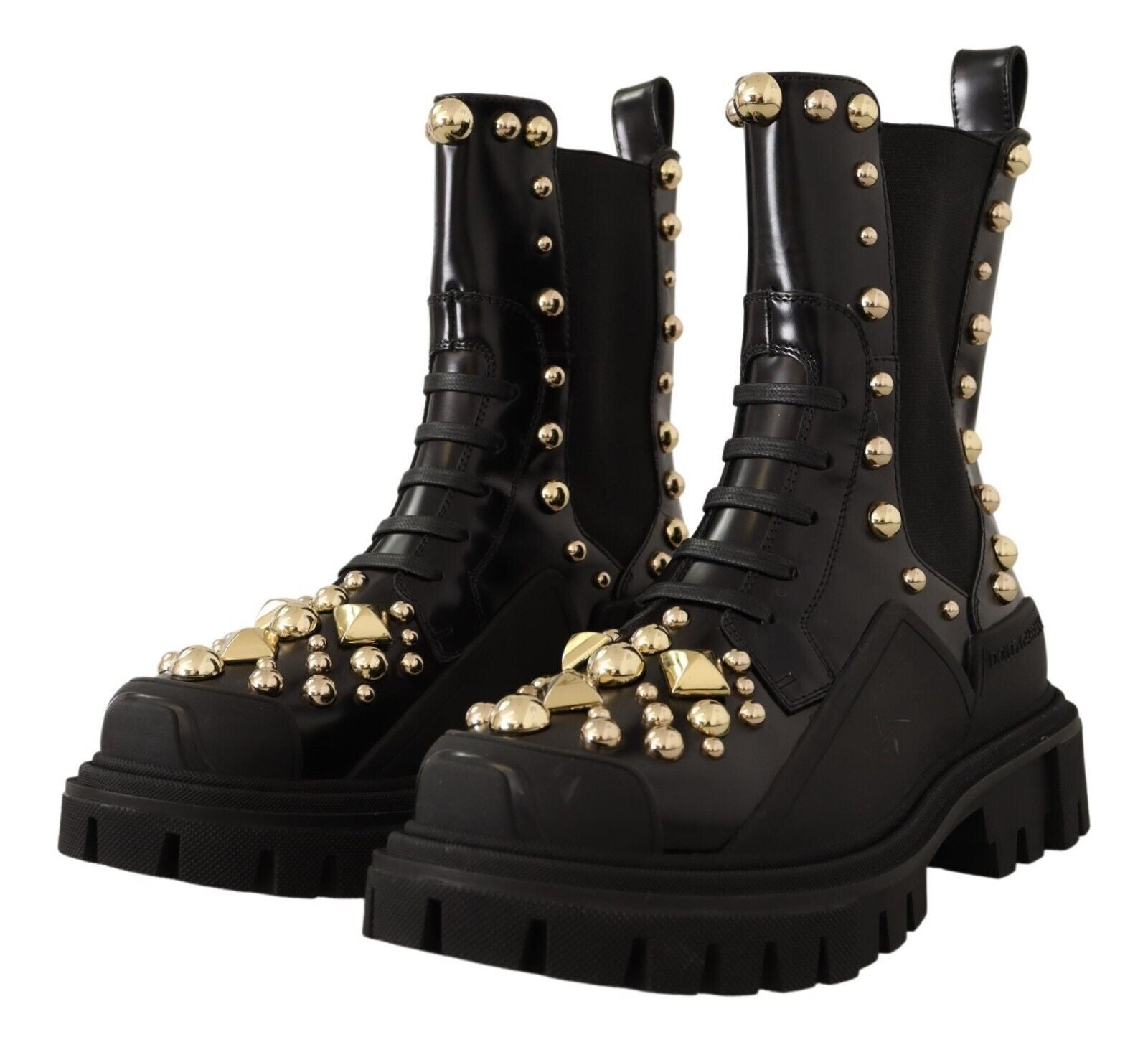 Bottes de combat cloutées en cuir noir Dolce & Gabbana