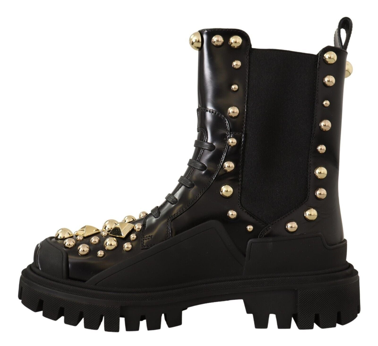 Bottes de combat cloutées en cuir noir Dolce & Gabbana