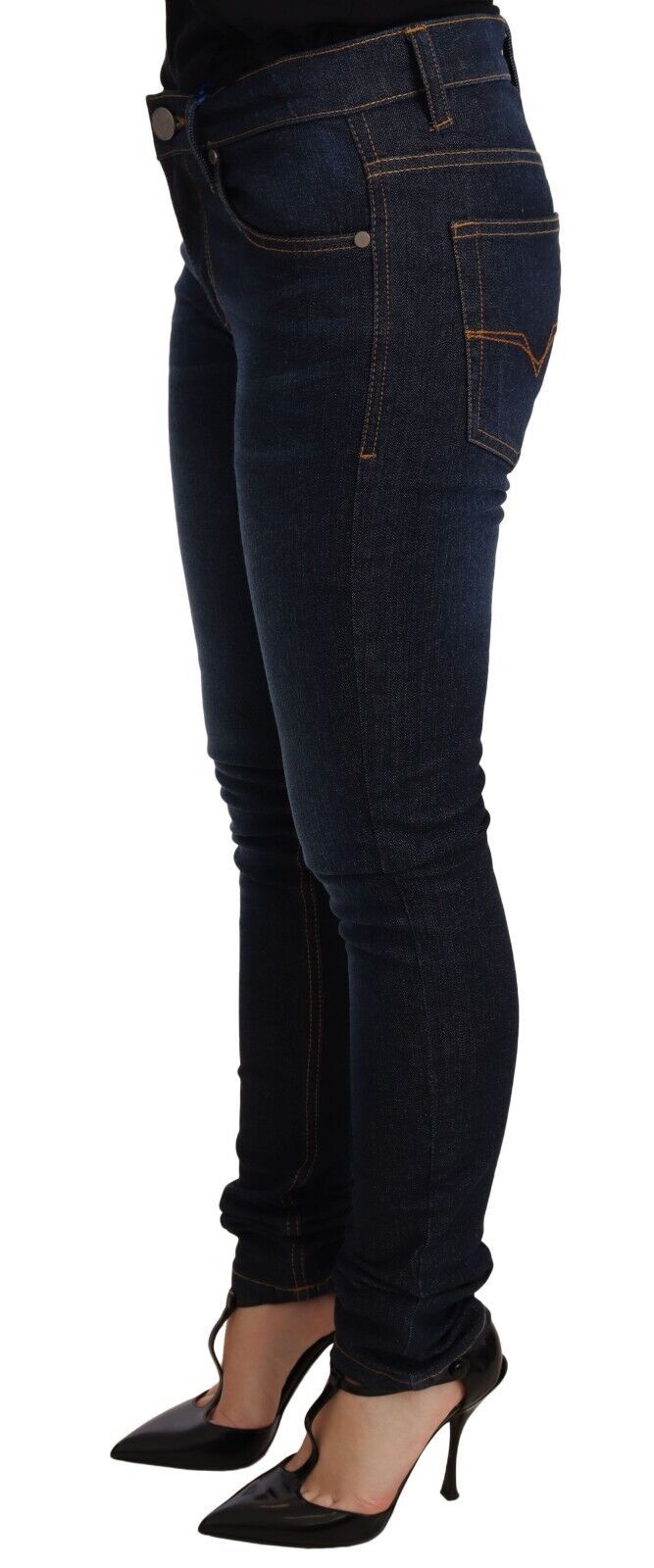 Jeans skinny en jean de coton bleu foncé taille basse Versace Jeans