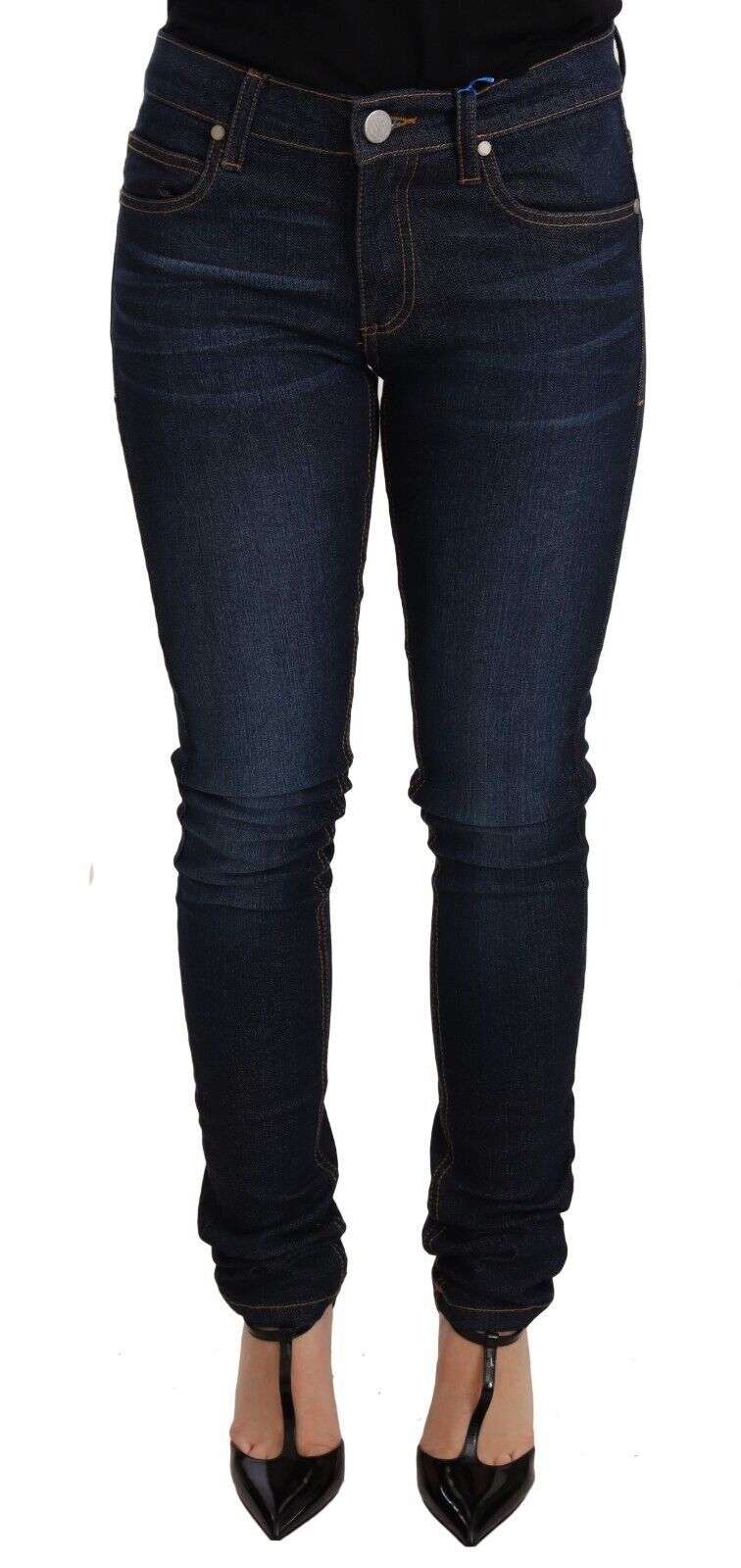 Jeans skinny en jean de coton bleu foncé taille basse Versace Jeans