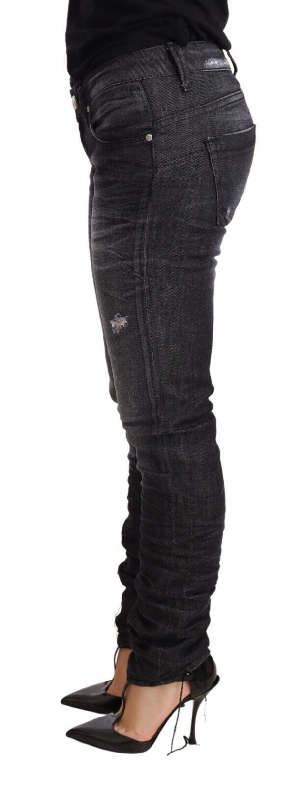 Acht – Schwarze Skinny-Jeans aus verwaschener Baumwolle mit niedriger Taille