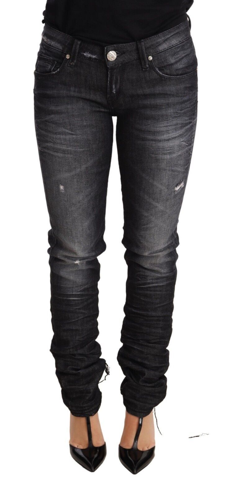 Acht – Schwarze Skinny-Jeans aus verwaschener Baumwolle mit niedriger Taille