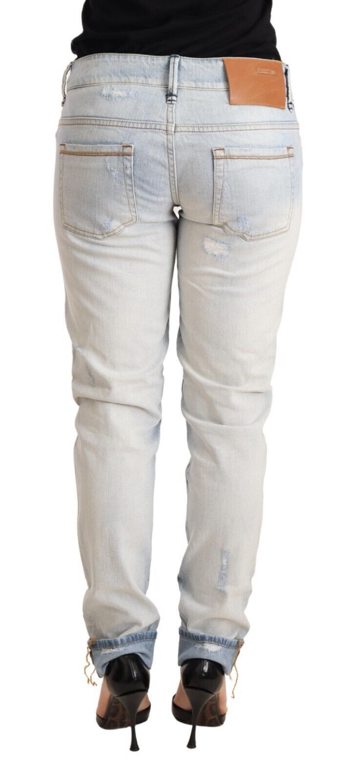 Jean en denim Acht bleu clair, en coton délavé, avec ourlet replié