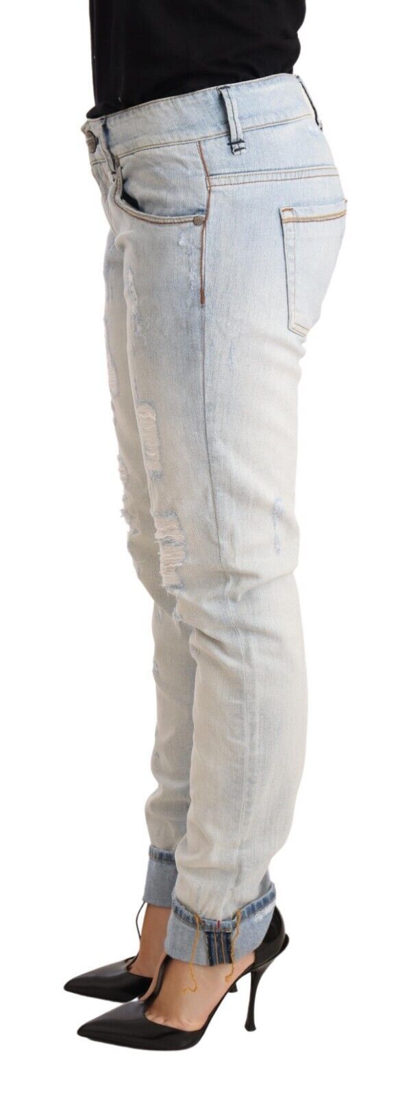 Jean en denim Acht bleu clair, en coton délavé, avec ourlet replié