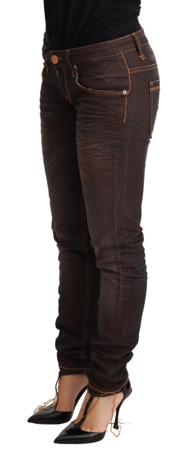 Acht – Slim Fit – Jeans aus gewaschener Baumwolle mit niedriger Taille, Braun