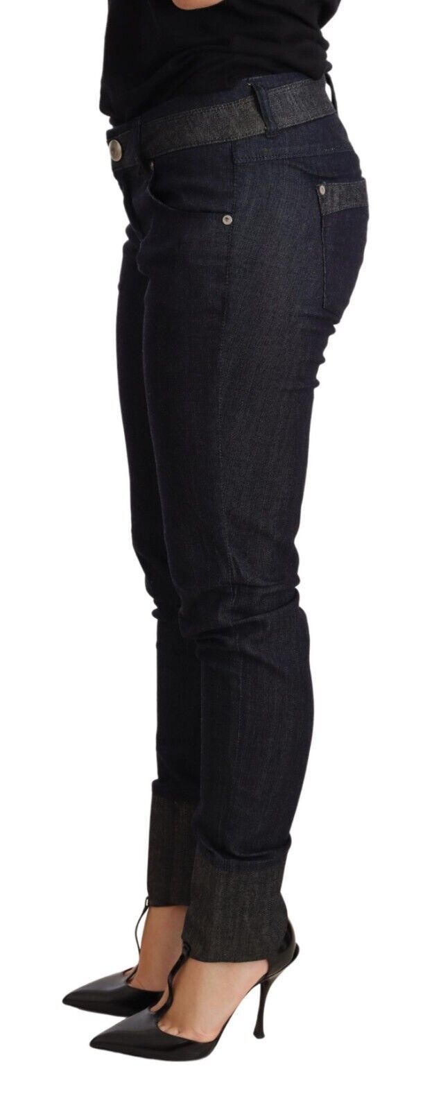 Jean Ermanno Scervino en denim de coton bleu coupe skinny à revers