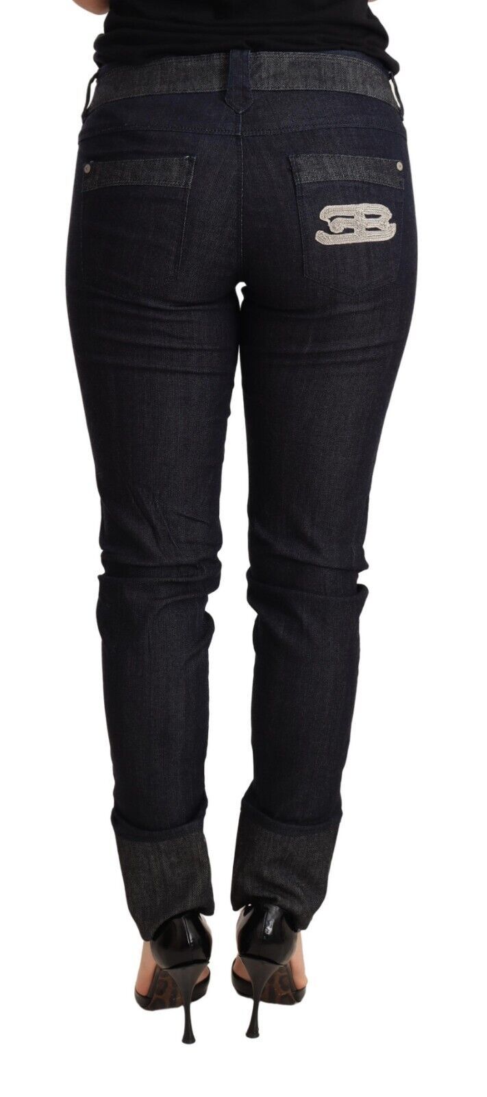 Jean Ermanno Scervino en denim de coton bleu coupe skinny à revers