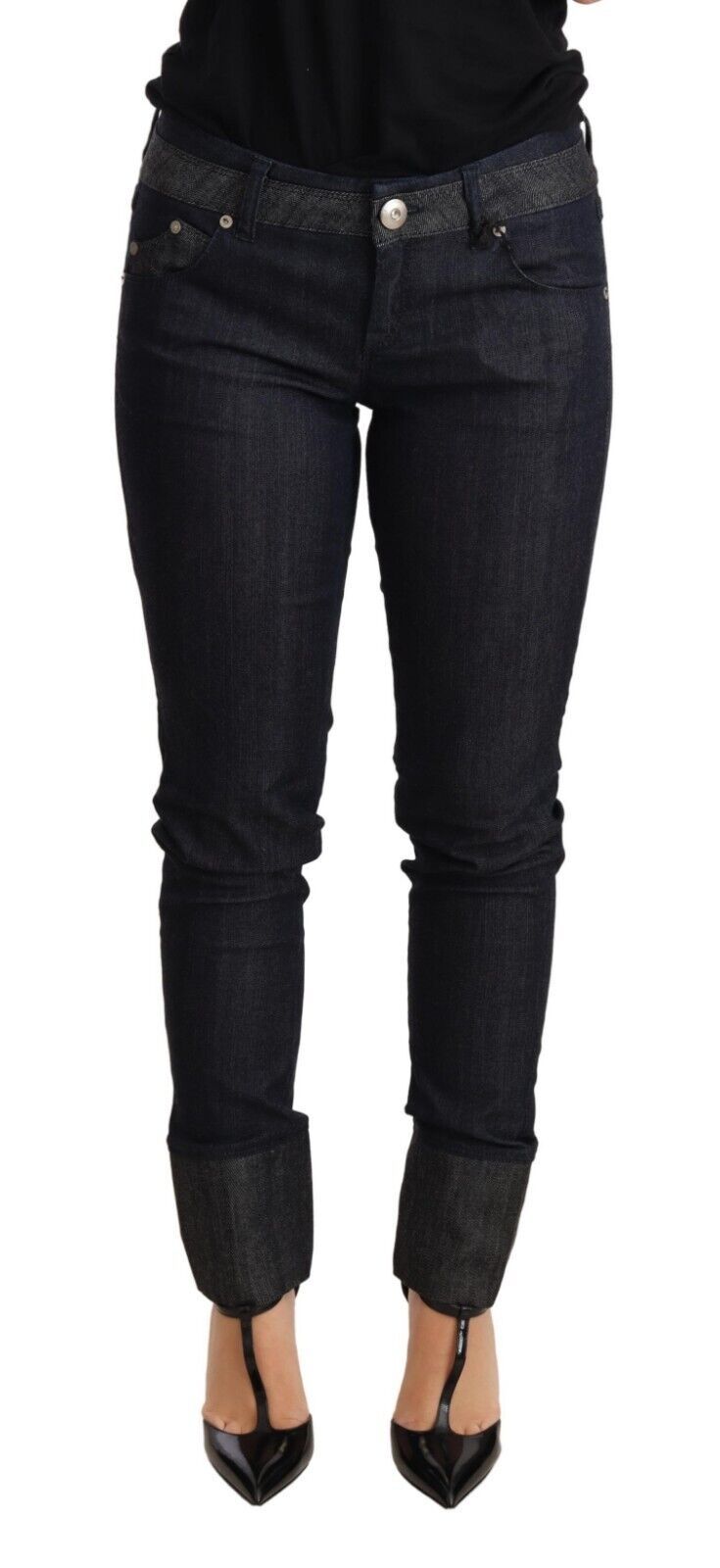 Jean Ermanno Scervino en denim de coton bleu coupe skinny à revers