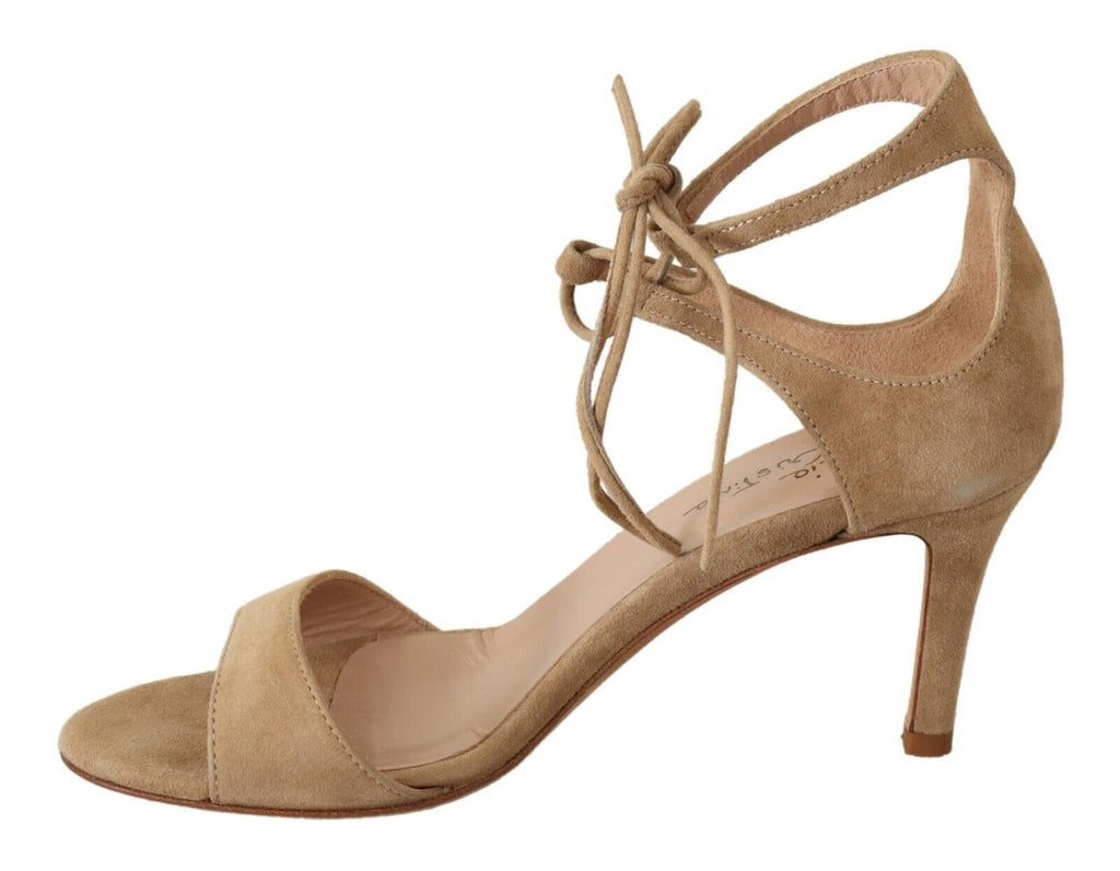 Chaussures à talons Maria Christina en daim beige et lanière de cheville