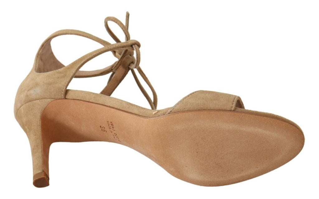 Chaussures à talons Maria Christina en daim beige et lanière de cheville