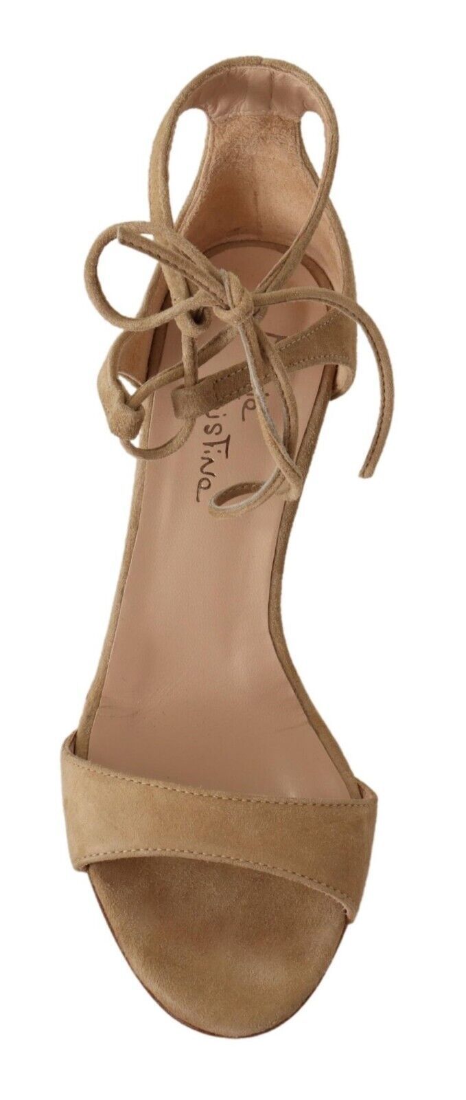Chaussures à talons Maria Christina en daim beige et lanière de cheville
