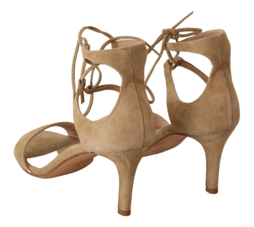 Chaussures à talons Maria Christina en daim beige et lanière de cheville