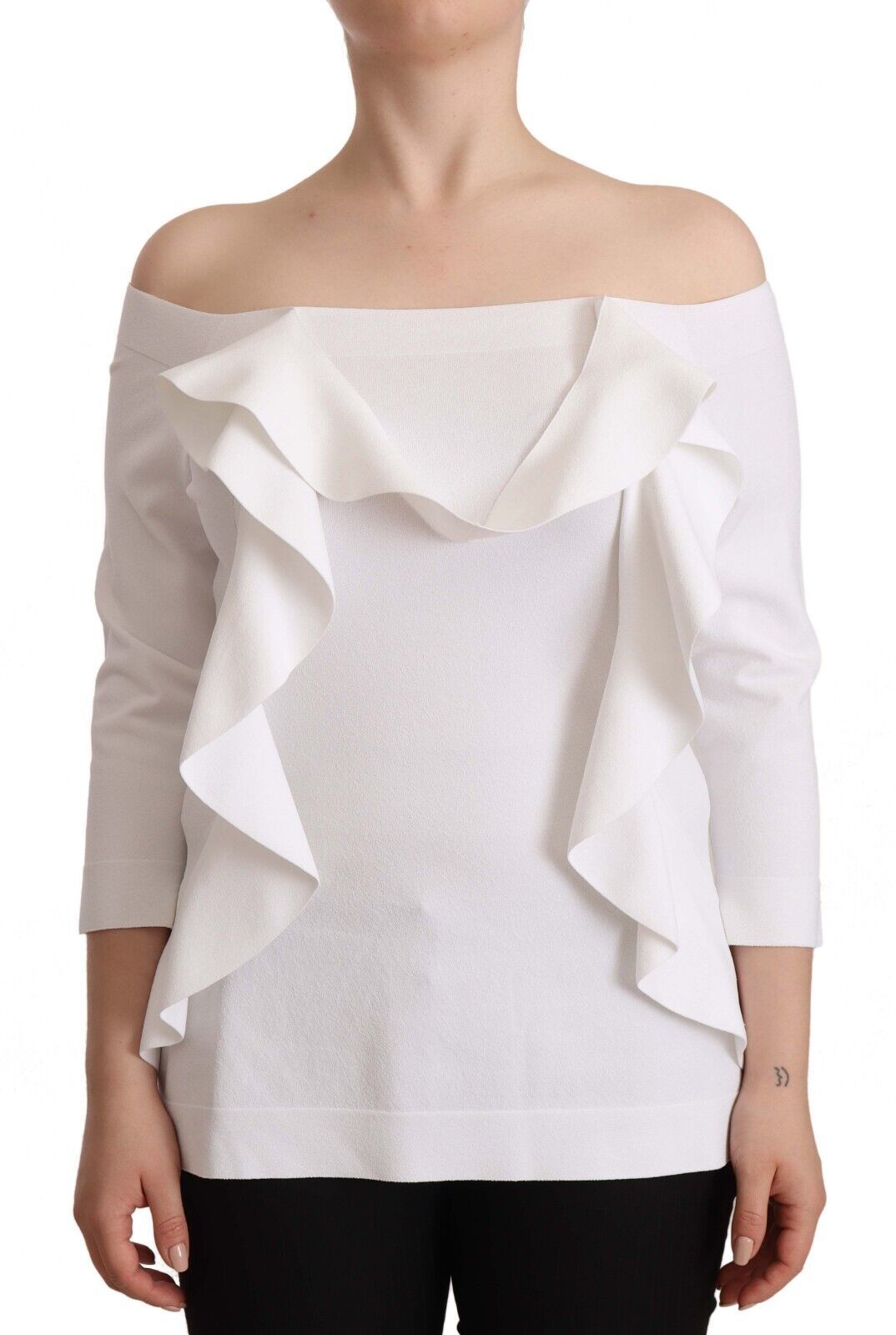 EXTERIOR Weiße, schulterfreie Bluse mit langen Ärmeln für Damen