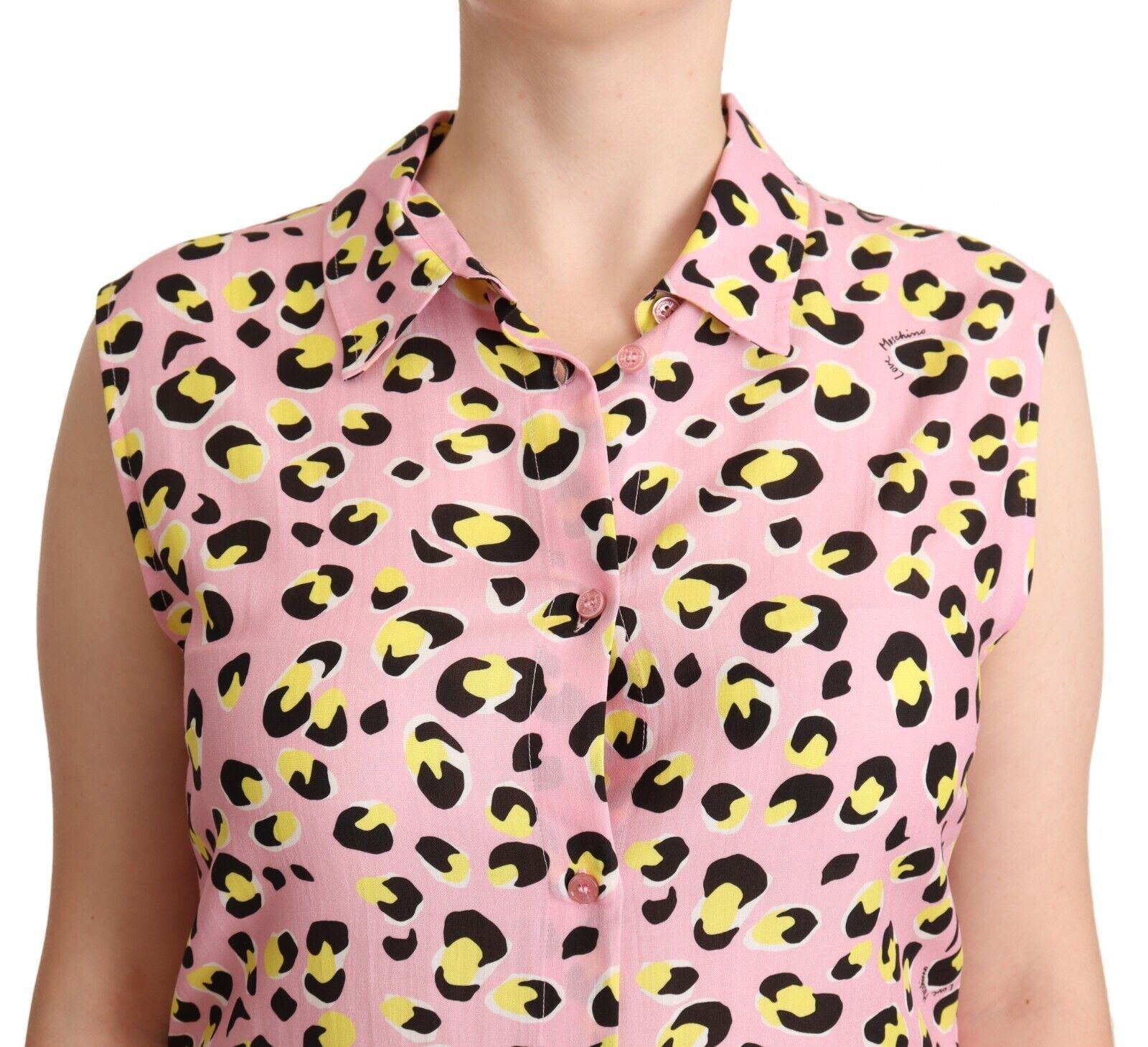 Débardeur polo à col imprimé léopard rose Love Moschino