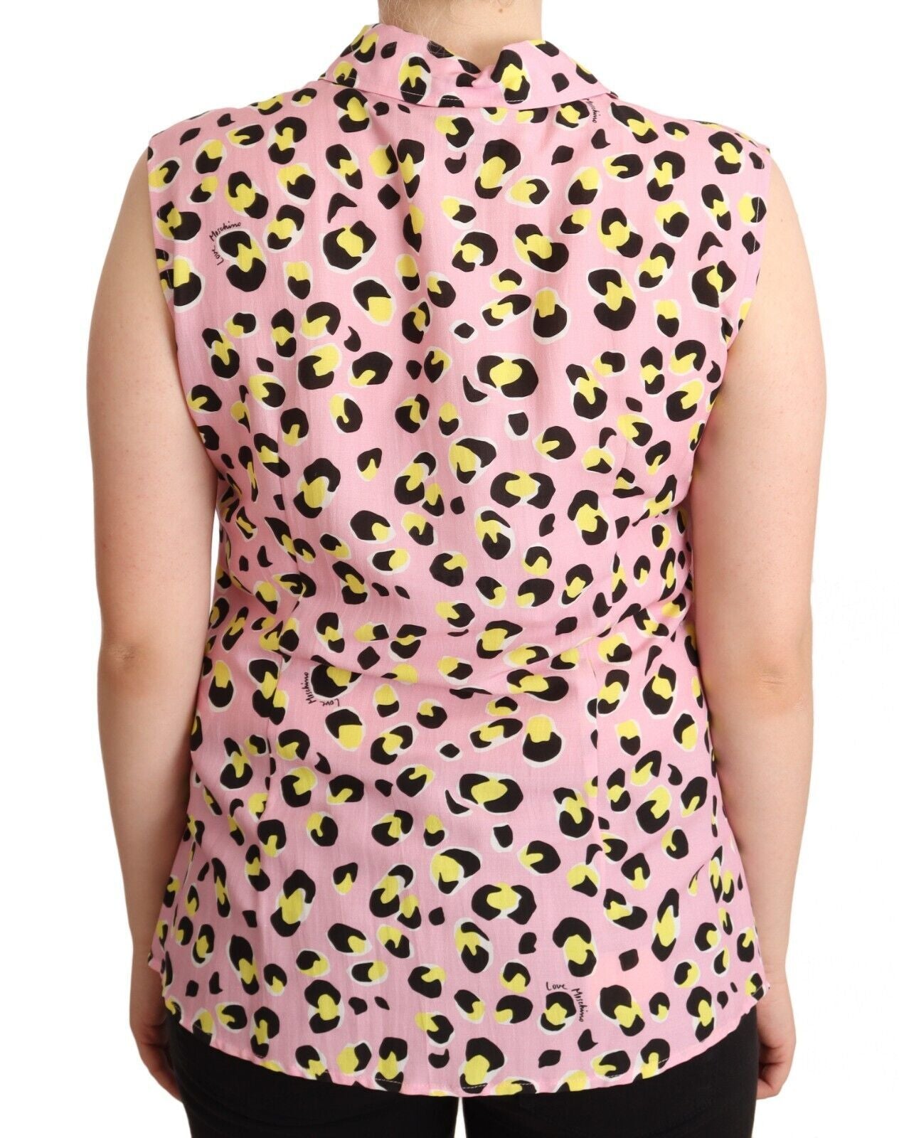 Débardeur polo à col imprimé léopard rose Love Moschino