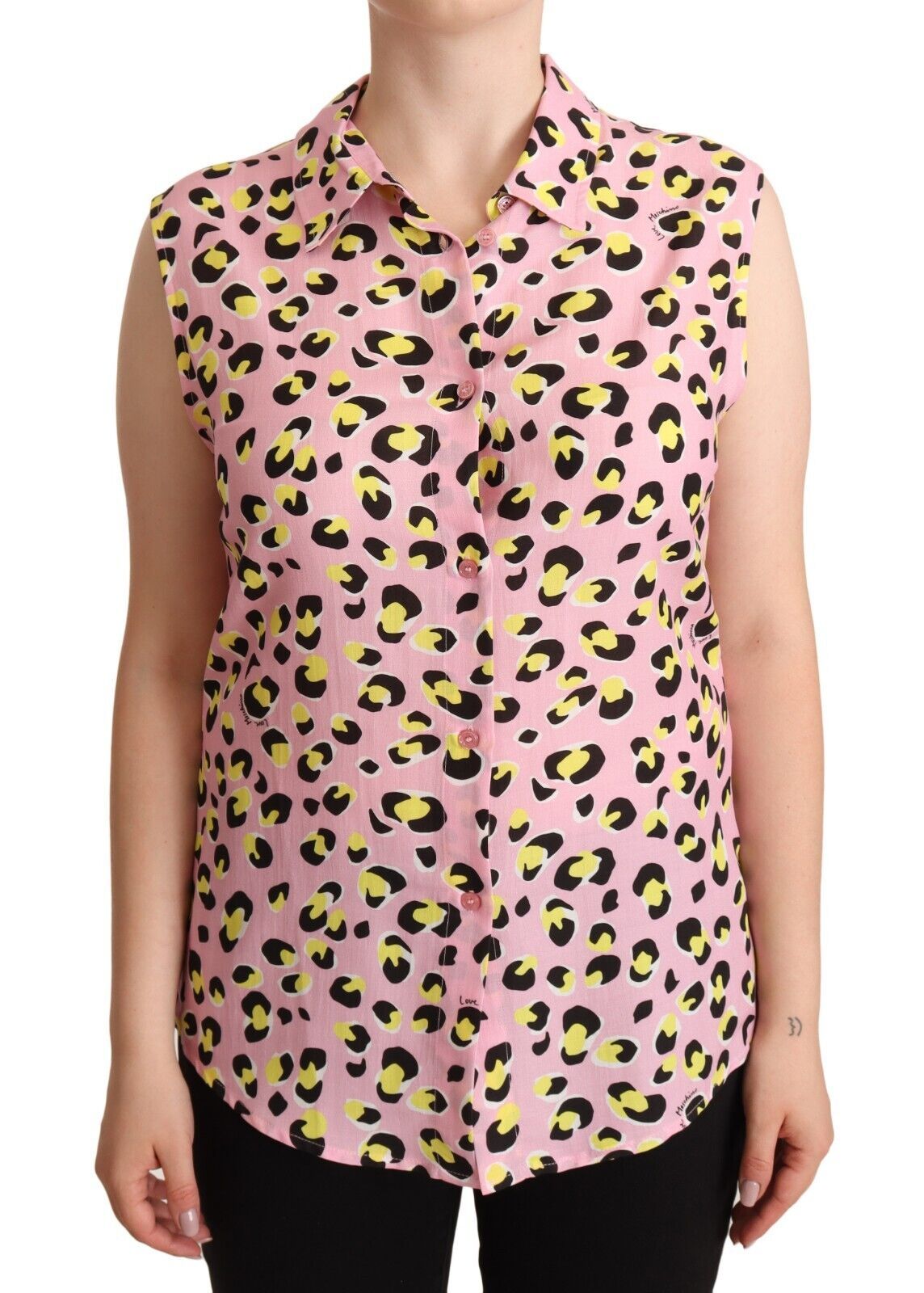 Débardeur polo à col imprimé léopard rose Love Moschino