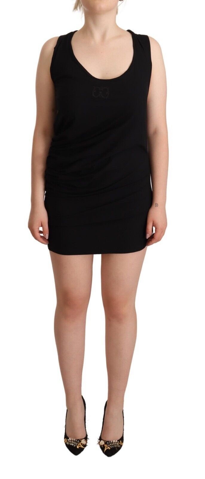 Mini-robe fourreau noire sans manches en coton Roberto Cavalli